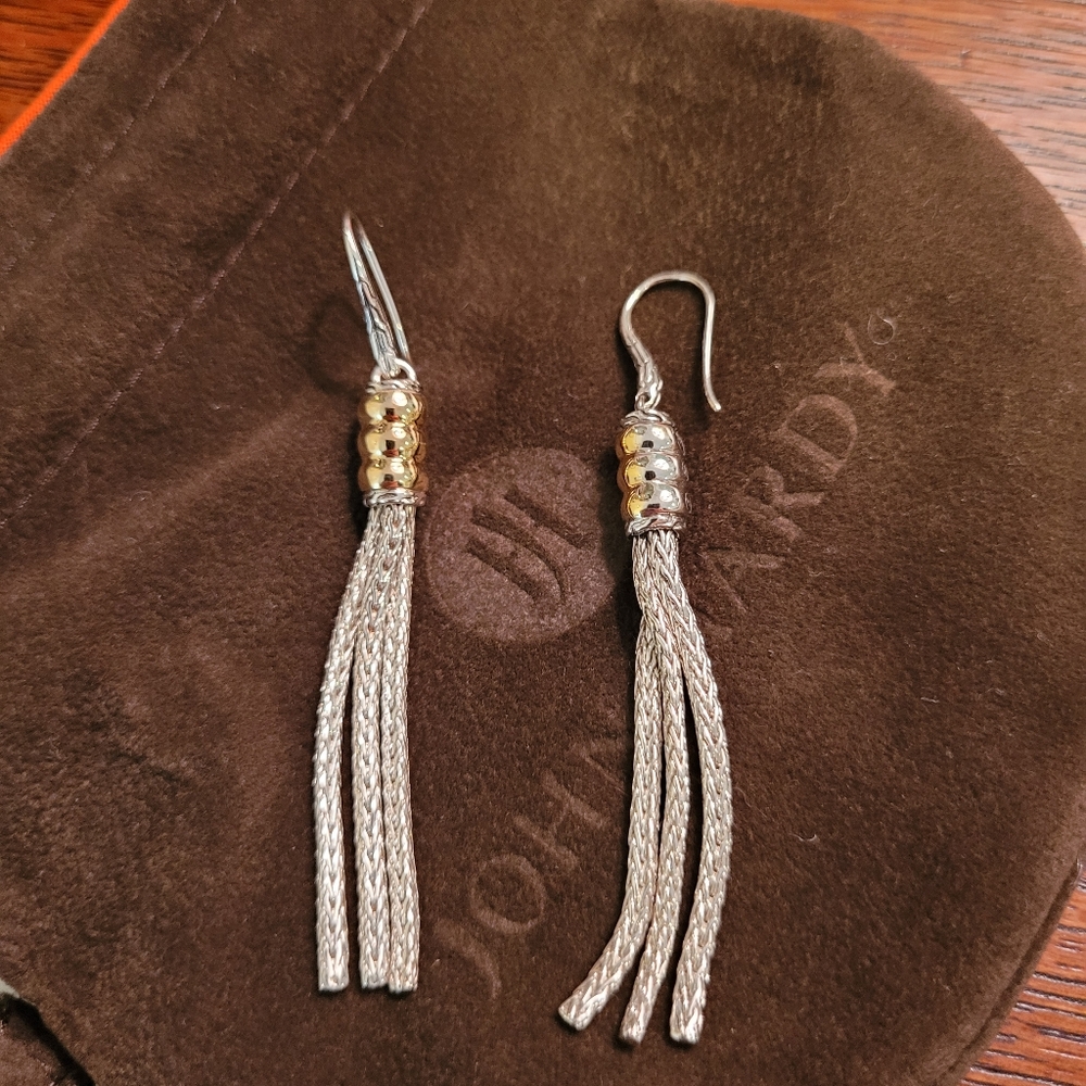 John Hardy Silver and Gold Tassel Drop Earrings